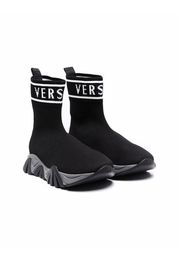 Versace Kids sock-style logo print sneakers - Nero