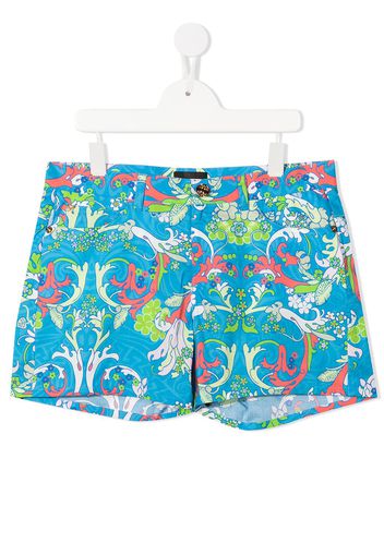 Versace Kids baroque-pattern print shorts - Blu