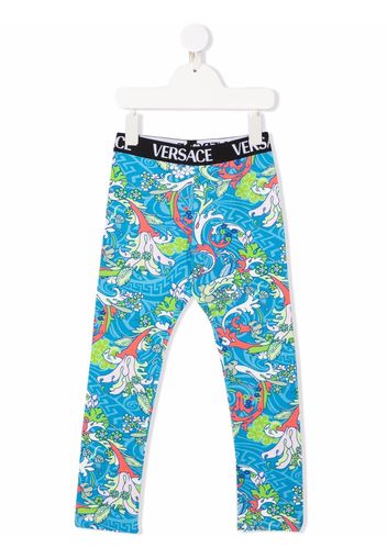 Versace Kids Leggings con stampa Barocco - Blu