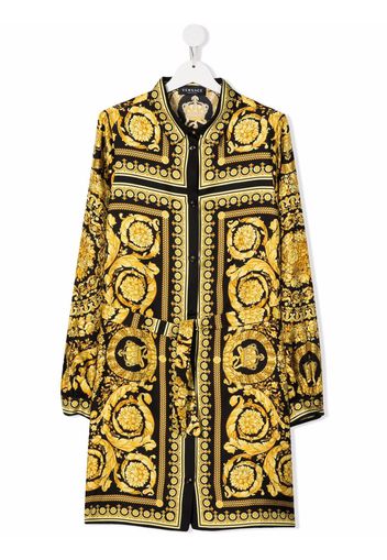 Versace Kids baroque-pattern print silk shirt dress - Nero