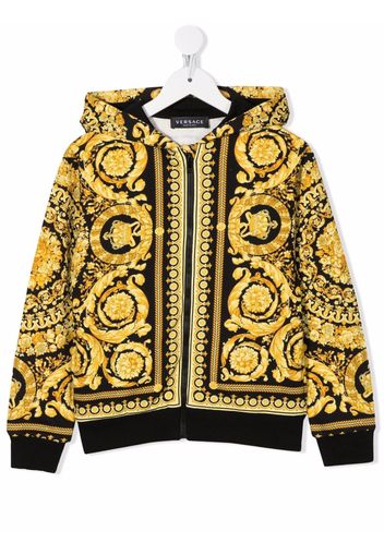 Versace Kids Barocco-print zip-up hoodie - Nero