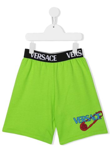 Versace Kids logo-waistband track shorts - Verde