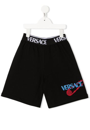 Versace Kids logo-waistband track shorts - Nero