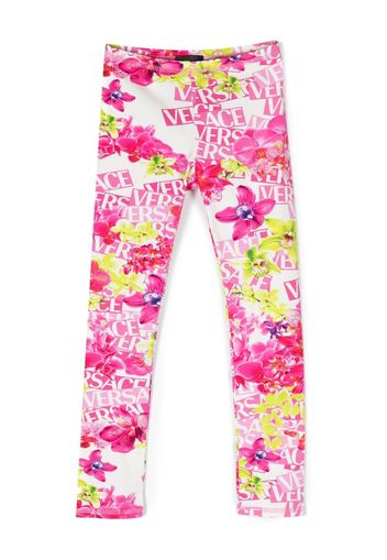 Versace Kids all-over logo-print leggings - Bianco