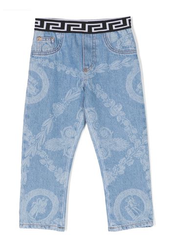 Versace Kids Greca.print waistband jeans - Blu