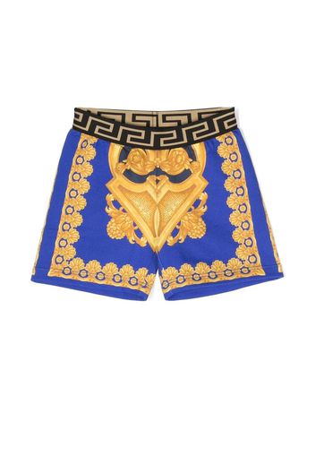 Versace Kids Barocco-print cotton shorts - Blu