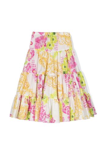 Versace Kids floral-print pleated skirt - Bianco