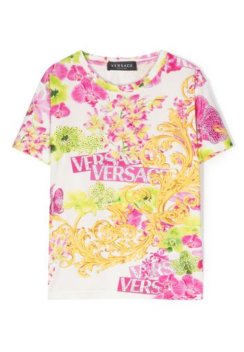 Versace Kids crystal-embellished floral-print T-shirt - Bianco