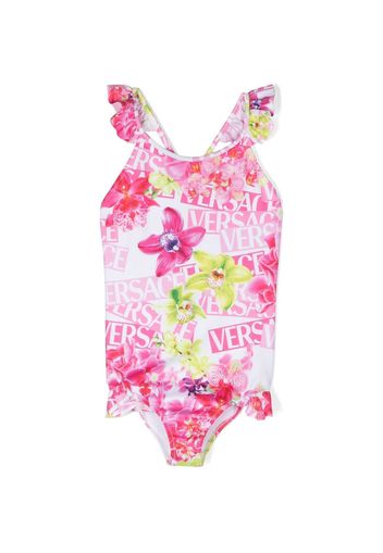 Versace Kids all-over logo-print swimsuit - Bianco