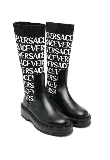 Versace Kids logo-jacquard tall boots - Nero