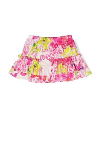 Versace Kids logo-print tiered skirt - Rosa