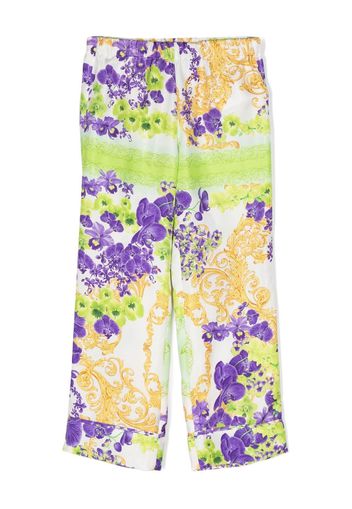 Versace Kids baroque-print silk trousers - Verde