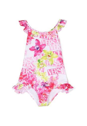 Versace Kids all-over floral print swimsuit - Bianco