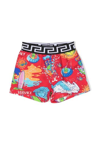 Versace Kids graphic-print cotton shorts - Rosso