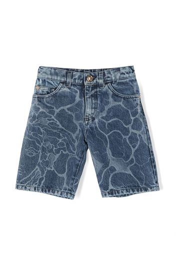 Versace Kids abstract-print denim shorts - Blu