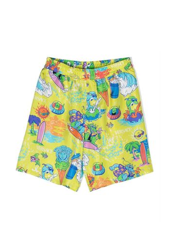 Versace Kids logo-print silk shorts - Giallo