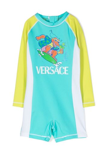 Versace Kids logo-print detail swim suit - Verde