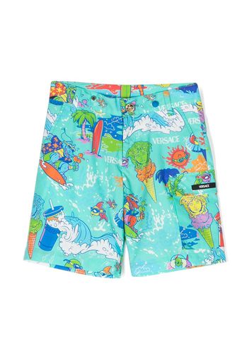 Versace Kids graphic-print cotton shorts - Blu