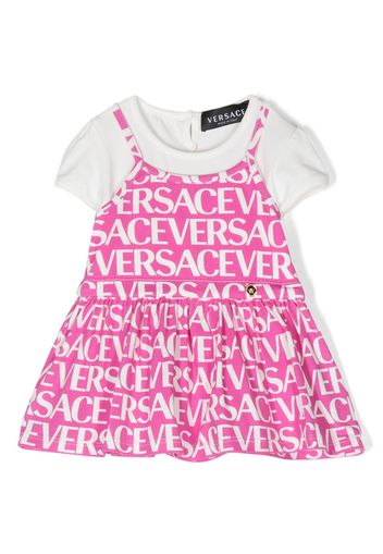 Versace Kids all-over logo-print layered dress - Rosa