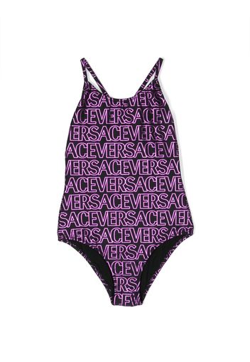 Versace Kids logo-print round-neck swimsuit - Nero