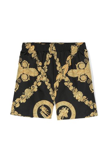 Versace Kids baroque-pattern print swim shorts - Nero