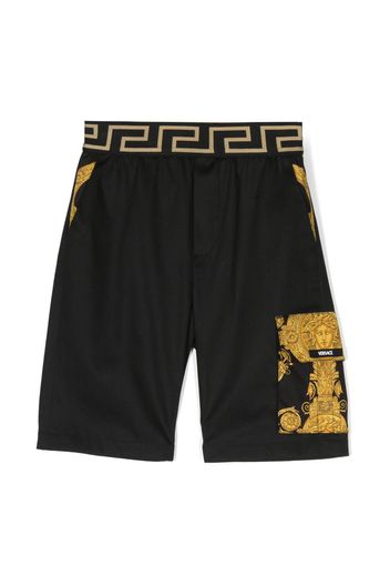 Versace Kids baroque-print cotton shorts - Nero