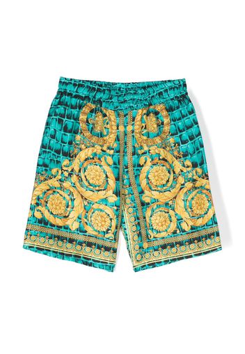 Versace Kids Barocco-print silk shorts - Verde