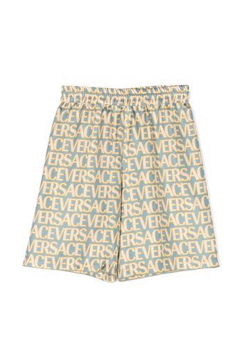 Versace Kids logo-print silk shorts - Blu