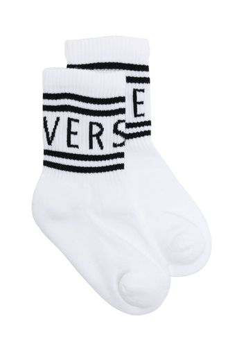 Versace Kids logo-print ribbed socks - Bianco