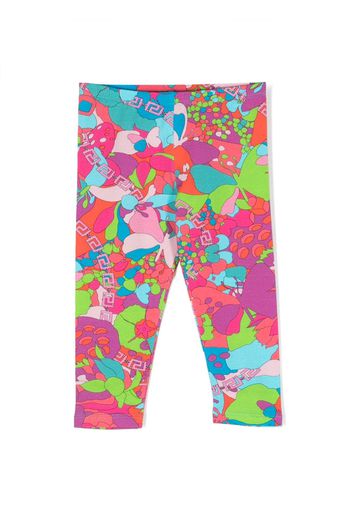 Versace Kids floral-print stretch-cotton leggings - Blu