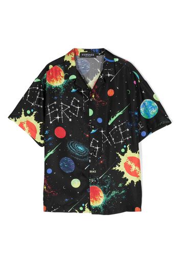 Versace Kids galaxy-print short-sleeved silk shirt - Nero