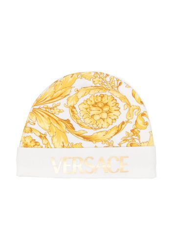 Versace Kids Barocco-print jersey knitted beanie - Bianco