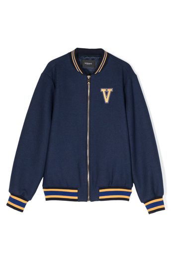 Versace Kids logo-patch bomber jacket - Blu