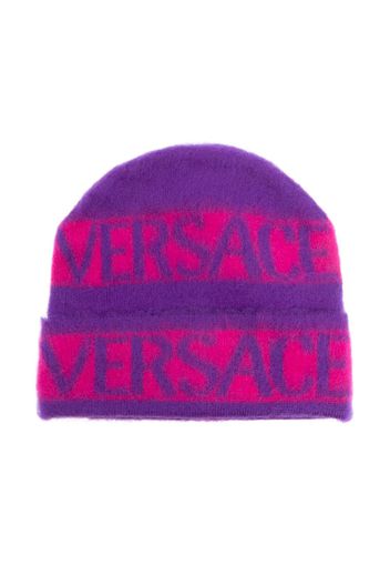 Versace Kids logo-print brushed-effect beanie - Rosa