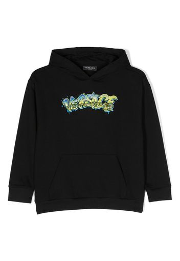 Versace Kids logo-embroidered cotton hoodie - Nero