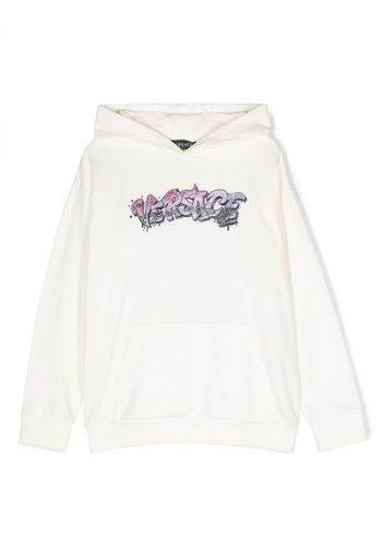 Versace Kids logo-embroidered cotton hoodie - Bianco