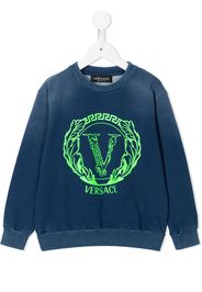 Versace Kids logo-print stretch-cotton sweatshirt - Blu