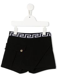 Versace Kids Greca asymmetric layered-look shorts - Nero