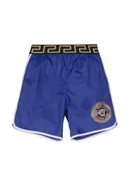 Versace Kids Greca-waistband detail swim shorts - Blu