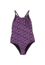 Versace Kids logo-print round-neck swimsuit - Nero