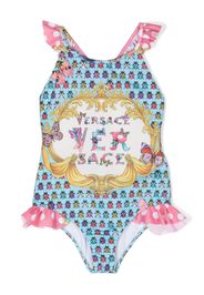 Versace Kids Butterflies-print ruffled swimsuit - Rosa