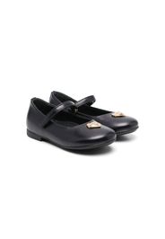 Versace Kids Crystal Heart Medusa leather ballerinas - Nero