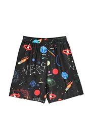 Versace Kids galaxy-print silk shorts - Nero