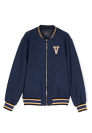 Versace Kids logo-patch bomber jacket - Blu