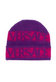 Versace Kids logo-print virgin wool beanie - Viola