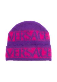 Versace Kids logo-print brushed-effect beanie - Rosa