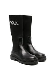 Versace Kids logo-print knee-high boots - Nero