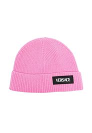 Versace Kids logo-patch ribbed-knit beanie - Rosa