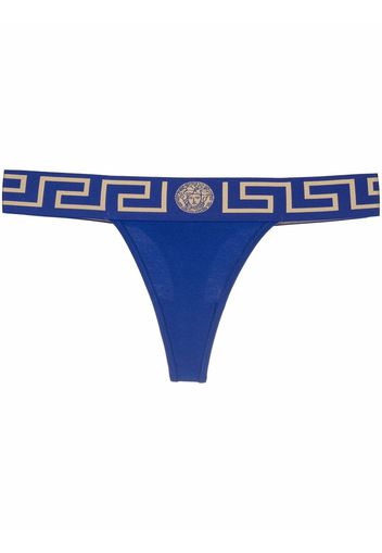 Versace Greca-print cotton thong - Blu