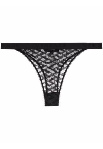 Versace lace-detail semi-sheer thong - Nero